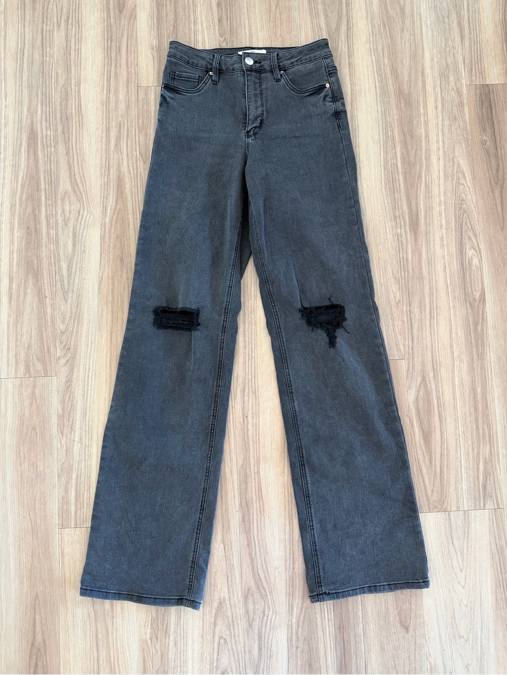 High-Rise Black Wide Leg Distressed Jeans